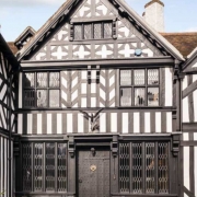 Oak front door and leaded windows