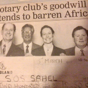 Tamworth Anker Rotary President Dave King presenting a cheque to Dr Yannimani, SOS Sahel fund manage Lizzie Ellis and co-ordinator Robin Morrison.
